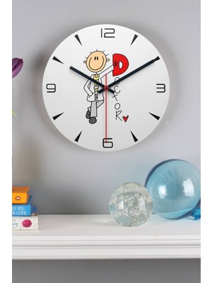 PremiumPort Renkli Kadın Diş Hekimi Karikatür Baskılı Ahşap Duvar Saati