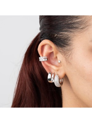 Zuum Özel Seri Gümüş Renk Zirkon Taşlı Tasarım Kıkırdak Küpe