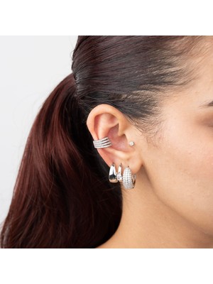 Zuum Özel Seri Gümüş Renk Zirkon Taşlı Kıkırdak Küpe