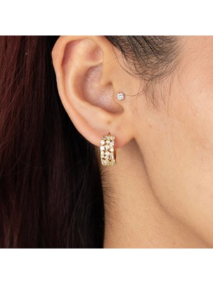 Xuping Xupıng Özel Seri 14K , Gold , Sarı Renk Zirkon Taşlı Halka Çelik Küpe
