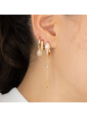 Zuum Zirkon Taşlı Damla Detay 3lü Set Küpe