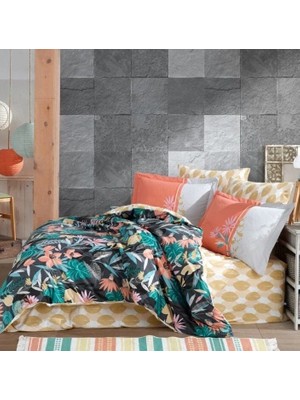 VeraGlobe Buğz Hobby Kingsize Poplin Nevresim Monstera Oranj