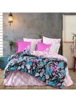 VeraGlobe Buğz Hobby Kingsize Poplin Nevresim Monstera Fuşya