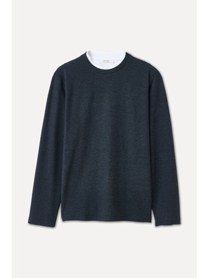 Yaka Detaylı Bisiklet Yaka Sweatshırt