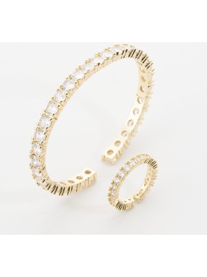 Zuum Özel Seri Zirkon Taşlı 14K Tamtur Bileklik-Yüzük Set