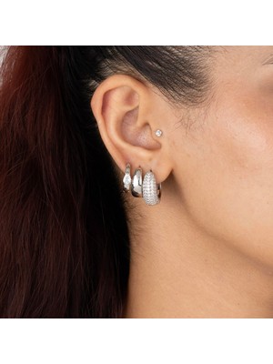 Zuum Özel Seri 3lü Zirkon Taşlı Gümüş Renk Halka Küpe