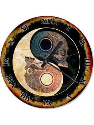 PremiumPort 50 cm Çap Yin Yang Desenli Şık Duvar Saati, Modern Dekorasyon Hediye
