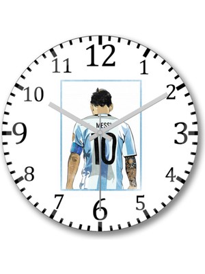 PremiumPort 10 Da Argentina Messi Duvar Saati, Şık ve Modern Tasarım, Gerçek Cam