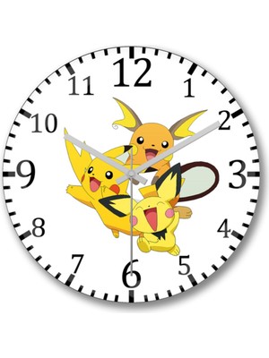 PremiumPort Sevimli Pikachu Tasarımlı Bombeli Gerçek Cam Duvar Saati