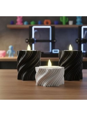 3D Boyuthane Akış Işığı – Dekoratif Mumluk Seti (3’lü)