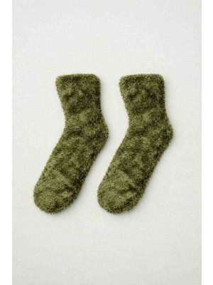 Esesto Sock Zeytin Yeşili  Kadın Peluş Çorabı/ Ev Çorabı