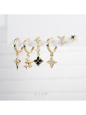 Zuum Özel Tasarım 14K Marka Zirkon Taşlı 6 Lı Set Küpe