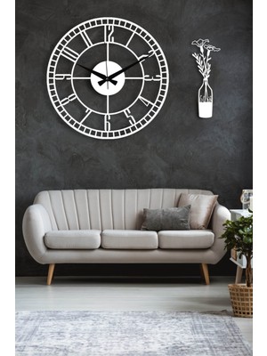 PremiumPort Şık Beyaz Duvar Saati ve Vazo Tablo Seti, Modern Dekorasyon Için Ideal