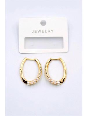 Vexor Incili Taşlı Halka Küpe - Altın