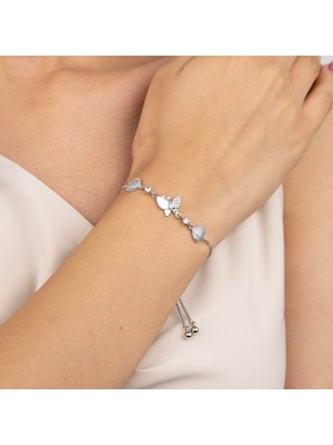 Zuum Asansörlü Kelebek Detay Gümüş Renk Tasarım Bileklik