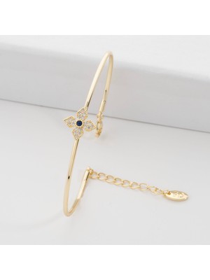 Zuum Zirkon Taşlı 14K Özel Tasarım  Ince Kelepçe Bileklik