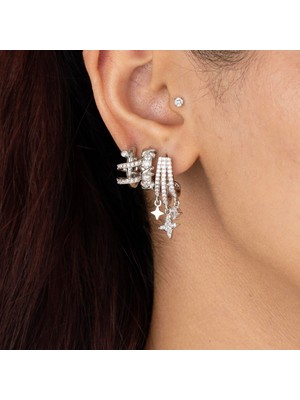 Zuum Özel Seri 3lü Zirkon Taşlı Gümüş Renk Sallantılı Küpe