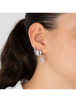 Zuum Özel Seri 3lü Zirkon Taşlı Gümüş Renk Su Damlası Küpe