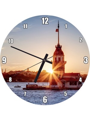 PremiumPort Güzel Günbatımı ve Kız Kulesi Temalı 50X50 cm Duvar Saati