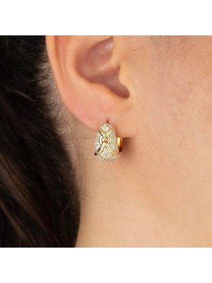 Xuping Xupıng Özel Seri 14K , Gold , Sarı Renk Gömme Zirkon Taşlı Halka Çelik Küpe