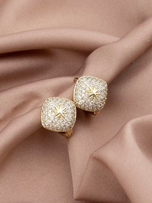 XUPING Özel Seri 14K , Gold , Sarı Renk Yıldız Model Zirkon Taşlı Çelik Küpe