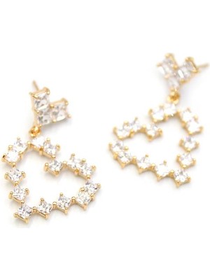 Vexor Taşlı Kalp Küpe - Altın