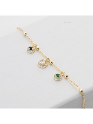 Zuum Premium Seri Zirkon Taşlı 14K Charm Zincir Bileklik