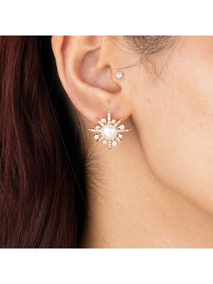 Xuping Xupıng Özel Seri 18K Tasarım Zirkon Taşlı Inci Detay Kutup Yıldızı Küpe