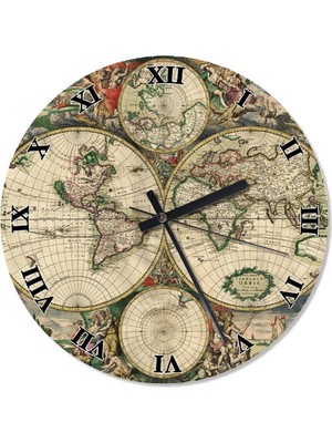 PremiumPort 50 cm Çap Dünya Haritası Tasarımlı Modern Duvar Saati, Şık Dekorasyon Için