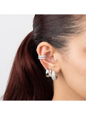 Zuum Özel Seri Gümüş Renk Ikili Görünüm Kıkırdak Küpe