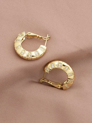 Xuping Xupıng 14K , Gold , Sarı Renk Tasarım Zirkon Taşlı Halka Çelik Küpe