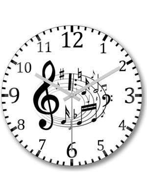 PremiumPort Şık ve Modern Bombeli Cam Duvar Saati, Müzik Nota Tasarımıyla Dekorunuza Zarafet Katın