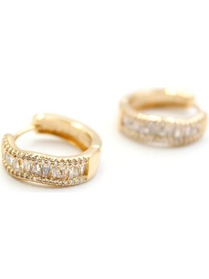 Vexor Taşlı Halka Küpe - Altın