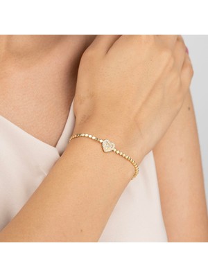 Zuum Premium Seri Zirkon Taşlı 14K Tasarım Kalp Detay  Bileklik