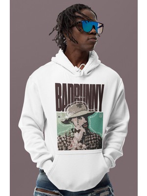 Sevbano Tasarım Badbunny Rapper Baskılı Unisex Oversize Şarkıcı Hoodie