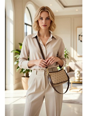 Benerly Kadın Mini Omuz Çanta Ayarlanabilir Askılı Geometrik Desen Dokuma Yüzeyli Günlük Kullanım Modeli