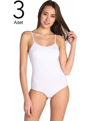 Tutku Kadın Beyaz 3'lü Paket Ip Askılı Likralı Kancalı Çıtçıtlı Body-Beyaz-S