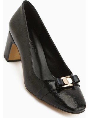 Limoya Lois Siyah Tokalı Küt Burunlu Kadın Topuklu Ayakkabı