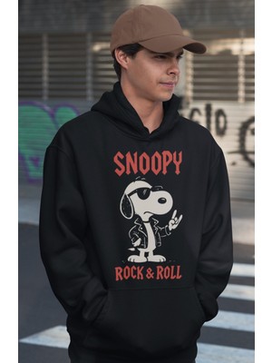 Sevbano Snoopy Rock And Roll Baskılı Unisex Oversize Çizgi Film Karakter Hoodie
