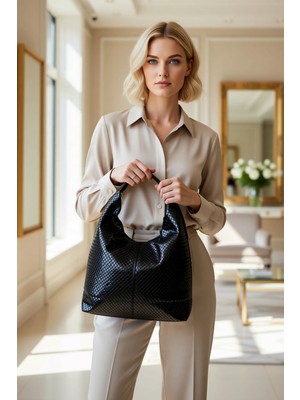 Benerly Kadın Büyük Beden Görünümlü Fermuarlı Düz Geniş Hacimli Tote Omuz Çantası Tüm Sezonlar