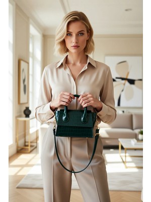 Benerly Kadın Dokulu Mini Çapraz Askılı Üstten Saplı Günlük Kullanım Çok Fonksiyonlu Omuz ve El Çantası