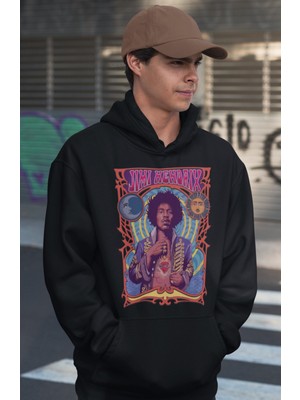 Sevbano Jimi Hendrix Baskılı Unisex Oversize Şarkıcı Hoodie