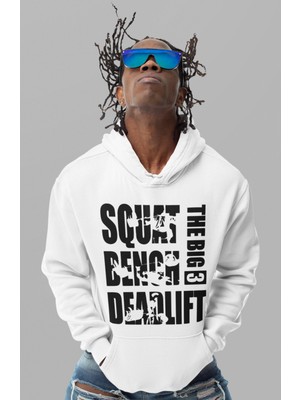Sevbano Squat Bench Deadlift The Big 3 Bodybuilding Fitness Gym Baskılı Unisex Oversize Sporcu Hoodie