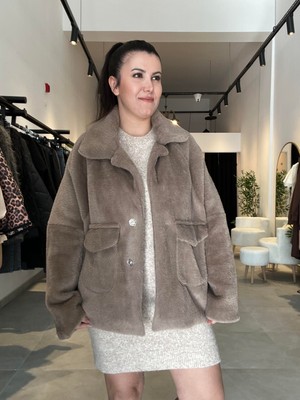 Patuta Butik Vizon Astarlı Çift Cepli Çıtçıtlı Kürk