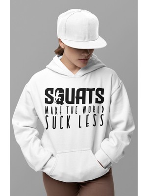 Sevbano Squat Yazılı Bodybuilding Fitness Unisex Oversize Gym Sporcu Hoodie