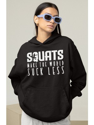 Sevbano Squat Yazılı Bodybuilding Fitness Unisex Oversize Gym Sporcu Hoodie