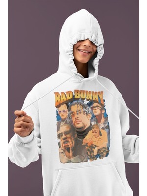 Sevbano Bad Bunny Rapper Baskılı Unisex Oversize Şarkıcı Hoodie