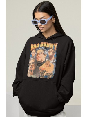 Sevbano Bad Bunny Rapper Baskılı Unisex Oversize Şarkıcı Hoodie