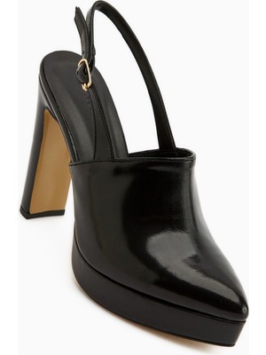 Limoya Marlen Siyah Sivri Burunlu Slingback Platform Topuklu Kadın Ayakkabı