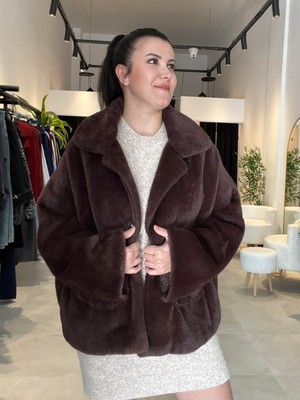 Patuta Butik Acı Kahve Astarlı Çift Cepli Çıtçıtlı Kürk
